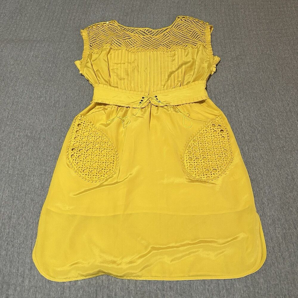 Tracy Reese Yellow 100% Silk Lace Fit & Flare Dress Knee Length M Wedding Guest